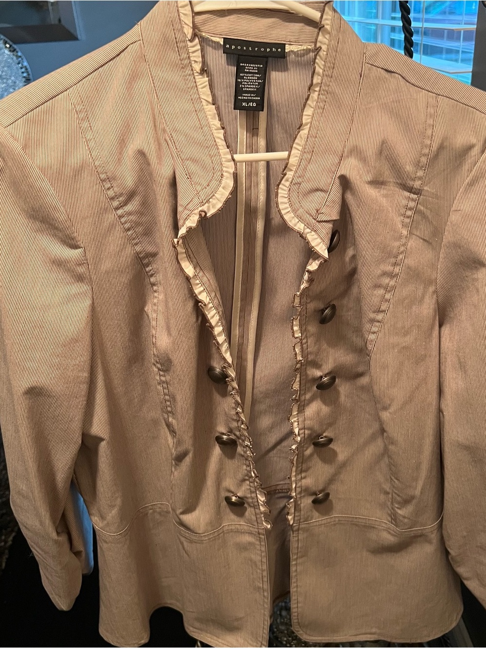 Apostrophe Beige Ruffled Double-Breasted Military-Style Jacket